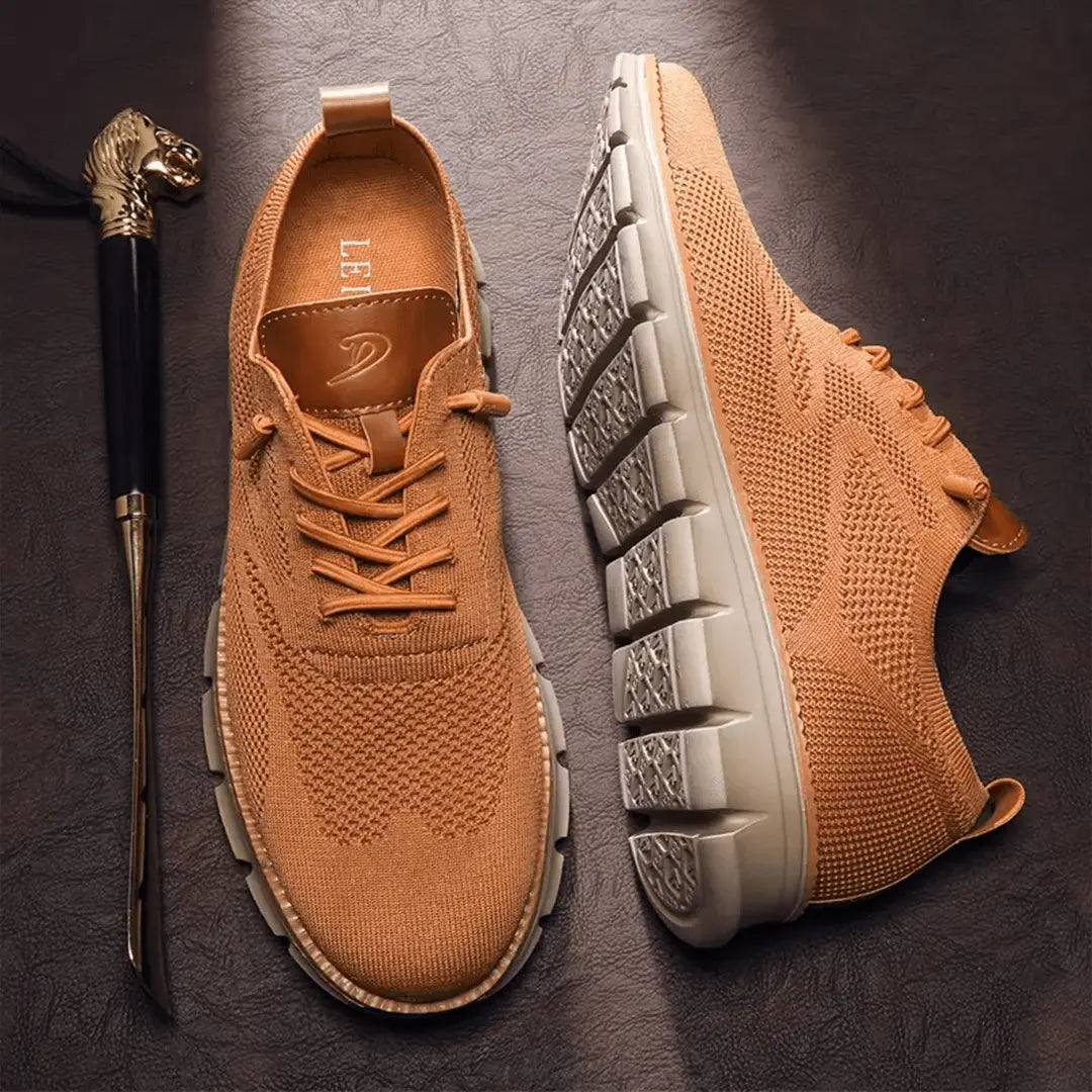 Męskie sneakersy z dzianiny – lekkie, z amortyzującą podeszwą – Camelowy