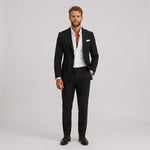 Męski garnitur lniany slim fit – elegancki krój na letnie okazje – Czarny