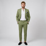 Męski garnitur lniany slim fit – marynarka i zwężane spodnie – Jasnozielony