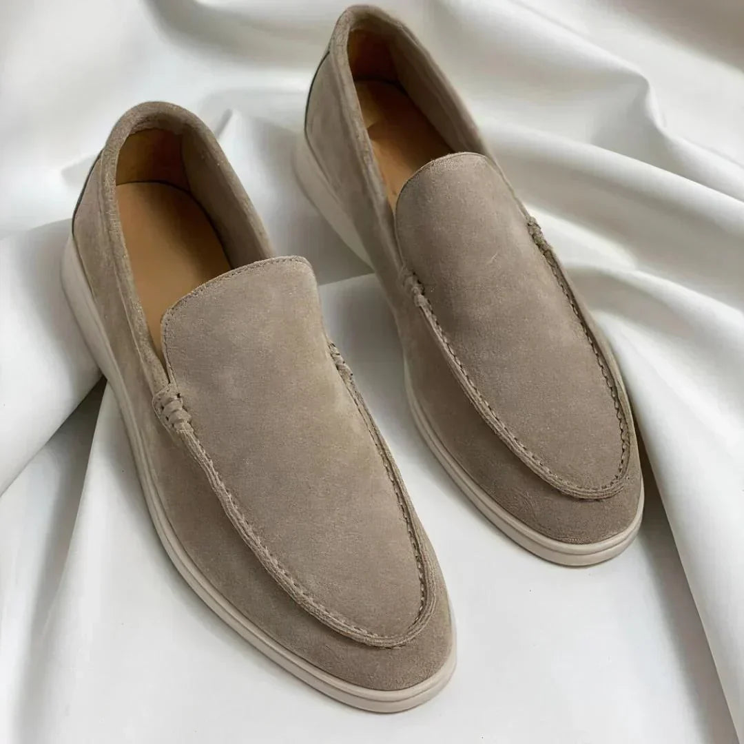 Męskie mokasyny eleganckie – zamszowa faktura, miękka wkładka – Khaki