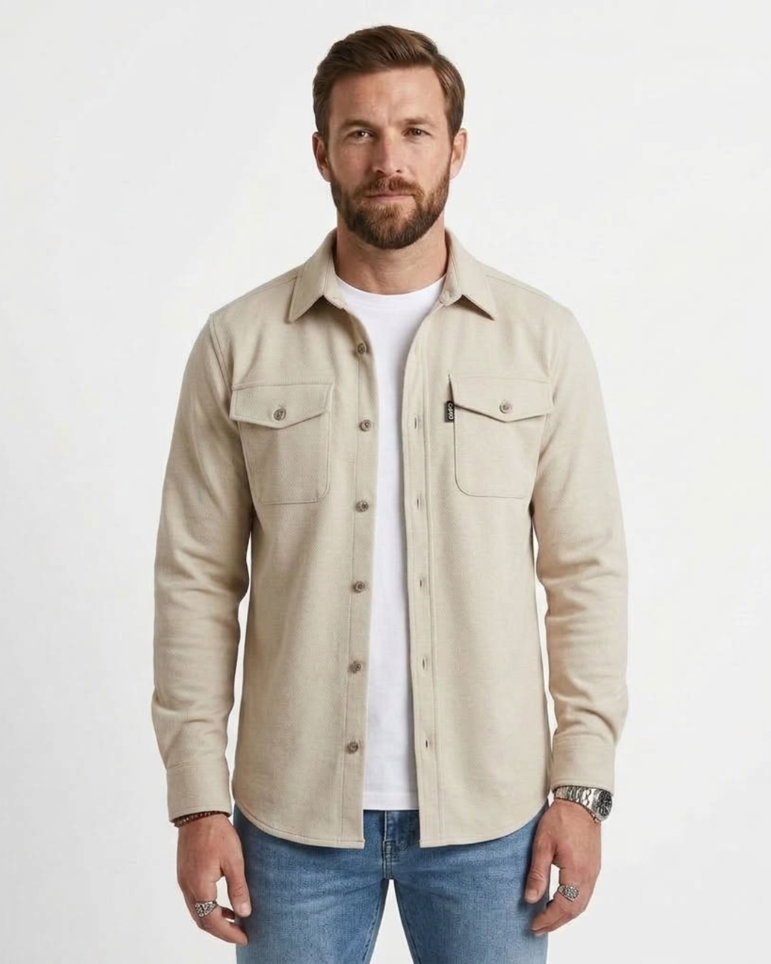 Męska koszula wierzchnia overshirt – prosty krój na wiosnę i jesień – Kremowy