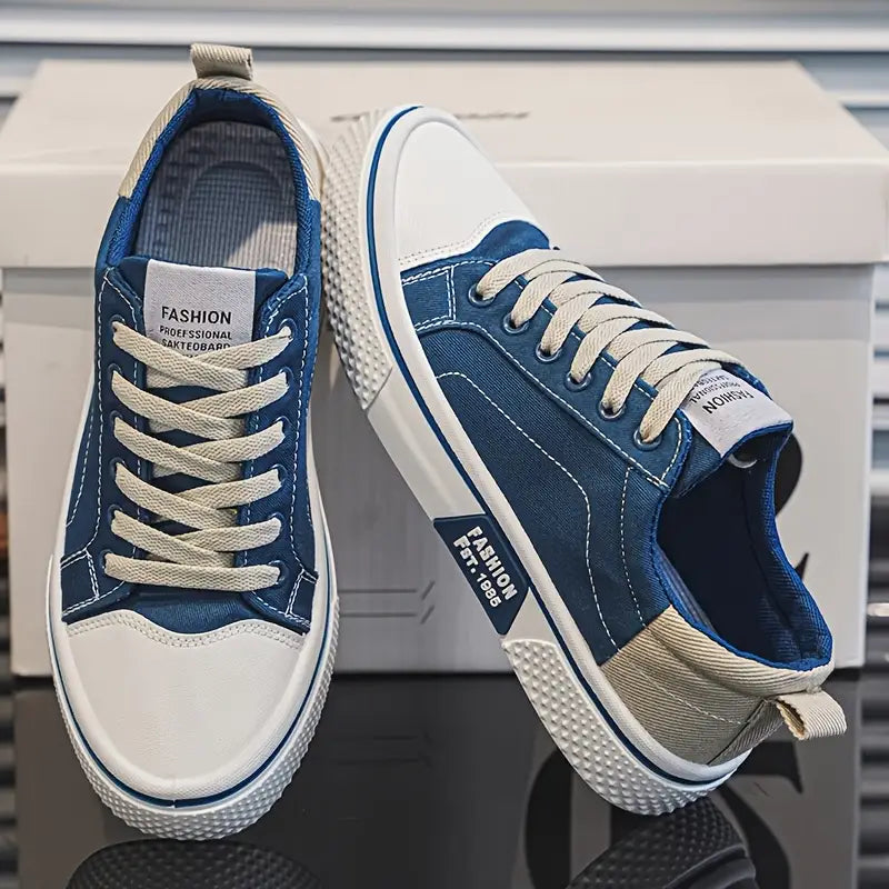 Męskie buty casual sznurowane – amortyzująca podeszwa, niski profil – Niebieski