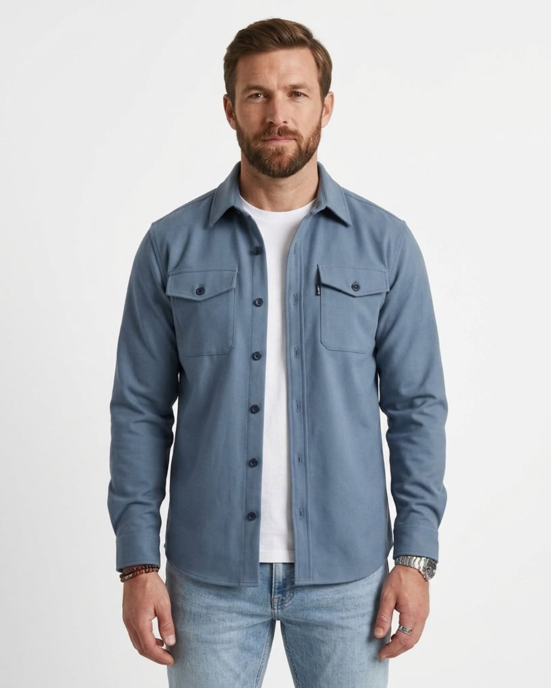 Męska koszula wierzchnia overshirt – prosty krój na wiosnę i jesień – Niebieski