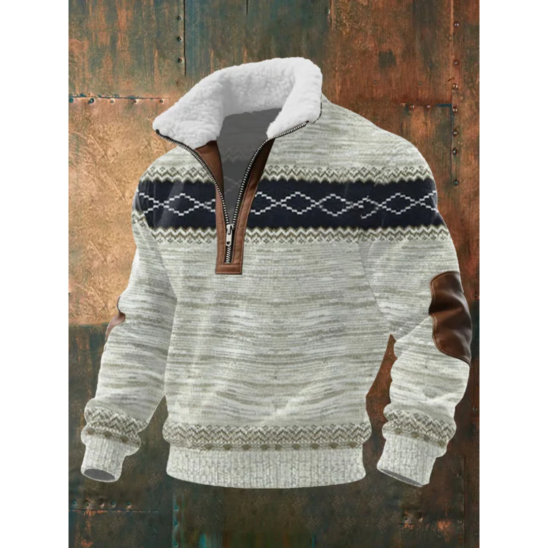 Męski sweter polarowy z wysokim kołnierzem – podszyty kołnierz – Szaro-czarny