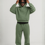 Męski dres oversize – bluza z kapturem i spodnie jogger – Zielony wojskowy