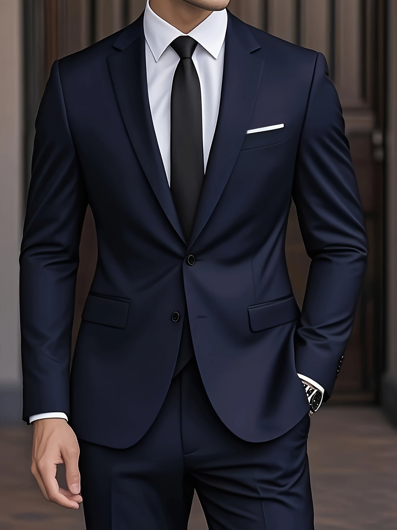 Męski garnitur dwuczęściowy slim fit – nowoczesny krój – zdjęcie 9