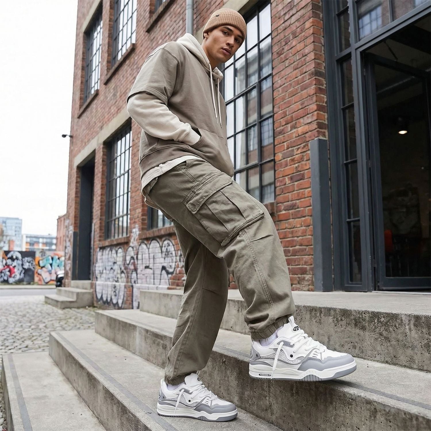 Męskie sneakersy chunky – masywna podeszwa z wyraźnym bieżnikiem – zdjęcie 8