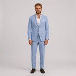 Męski garnitur lniany slim fit – elegancki krój na letnie okazje – Błękitny