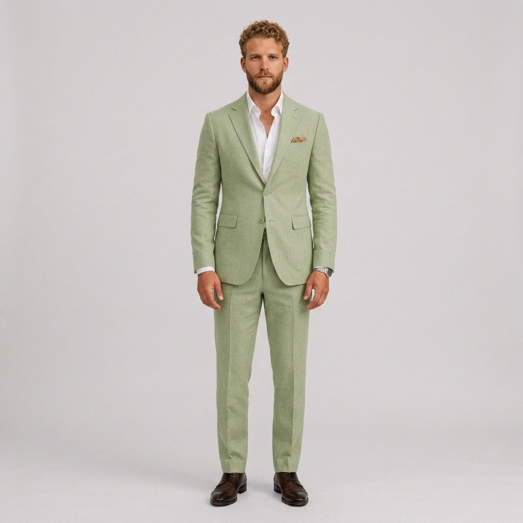 Męski garnitur lniany slim fit – elegancki krój na letnie okazje – zdjęcie 5