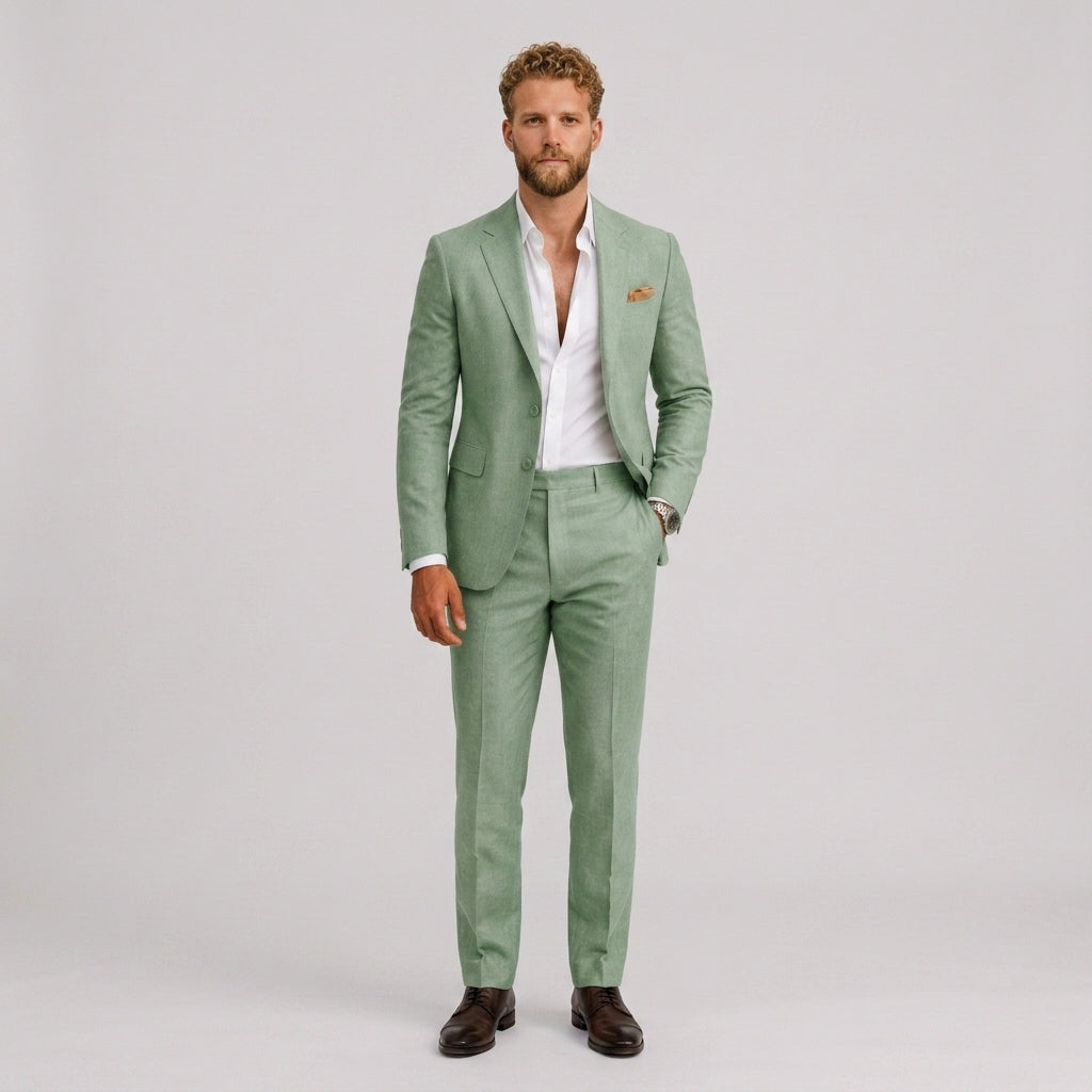 Męski garnitur lniany slim fit – elegancki krój na letnie okazje – zdjęcie 6