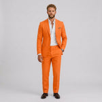 Męski garnitur lniany slim fit – elegancki krój na letnie okazje – Mandarynkowy