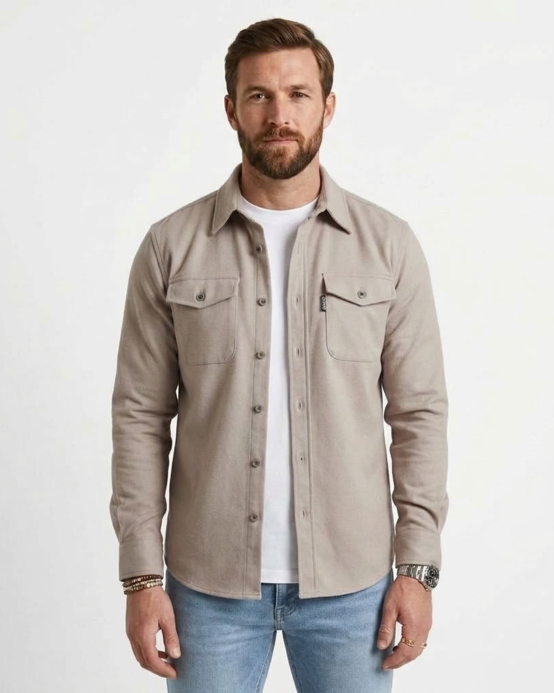 Męska koszula wierzchnia overshirt – prosty krój na wiosnę i jesień – Szary