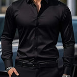 Męska koszula slim fit z długim rękawem – przewiewna, niegnąca się – Czarny
