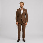 Męski garnitur lniany slim fit – elegancki krój na letnie okazje – Czekoladowy
