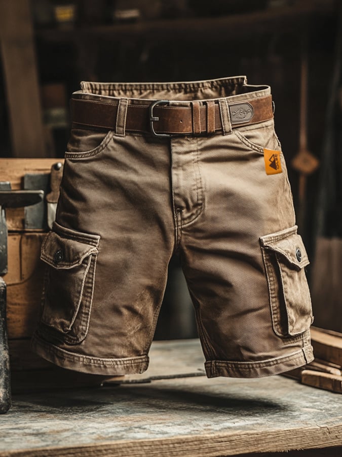 Męskie szorty outdoorowe – lekkie, z elastycznym pasem – Khaki