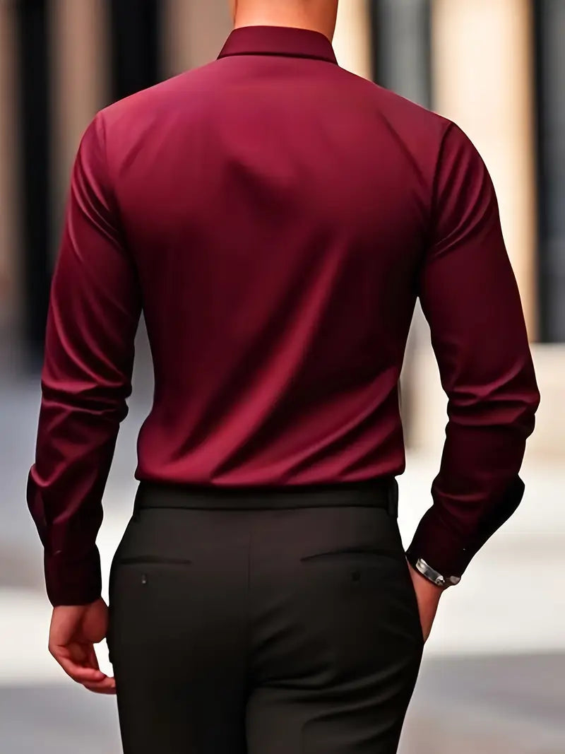 Męska koszula slim fit z długim rękawem – przewiewna, niegnąca się – zdjęcie 4