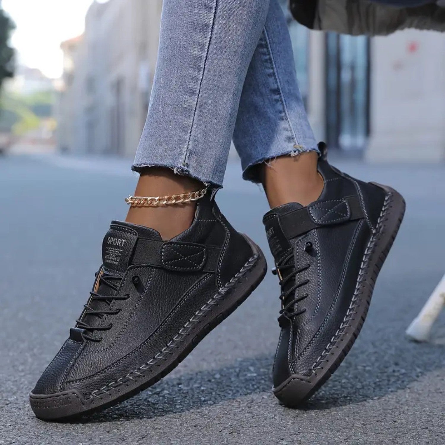 Damskie buty codzienne o szerokim kroju – miękka podeszwa – Czarny