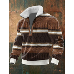 Męski sweter polarowy z wysokim kołnierzem – podszyty kołnierz – Brązowo-biały
