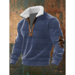 Męski sweter polarowy z wysokim kołnierzem – podszyty kołnierz – Niebieski