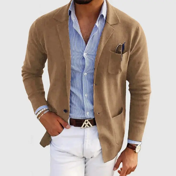 Męska marynarka dzianinowa – swobodny krój smart casual – Beżowy