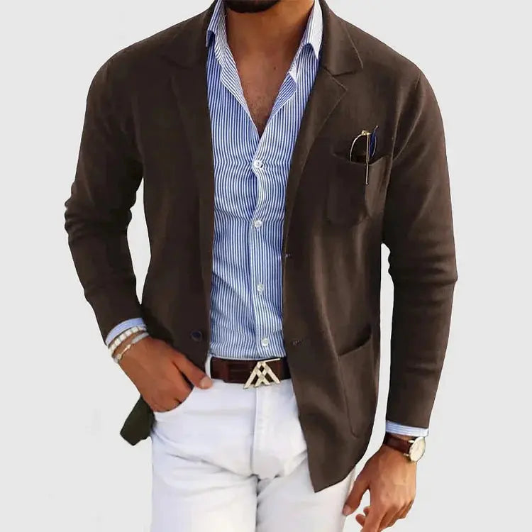 Męska marynarka dzianinowa – swobodny krój smart casual – Brązowy