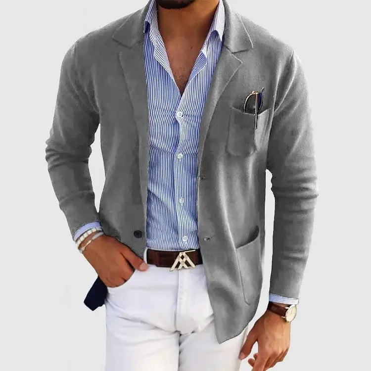 Męska marynarka dzianinowa – swobodny krój smart casual – Szary