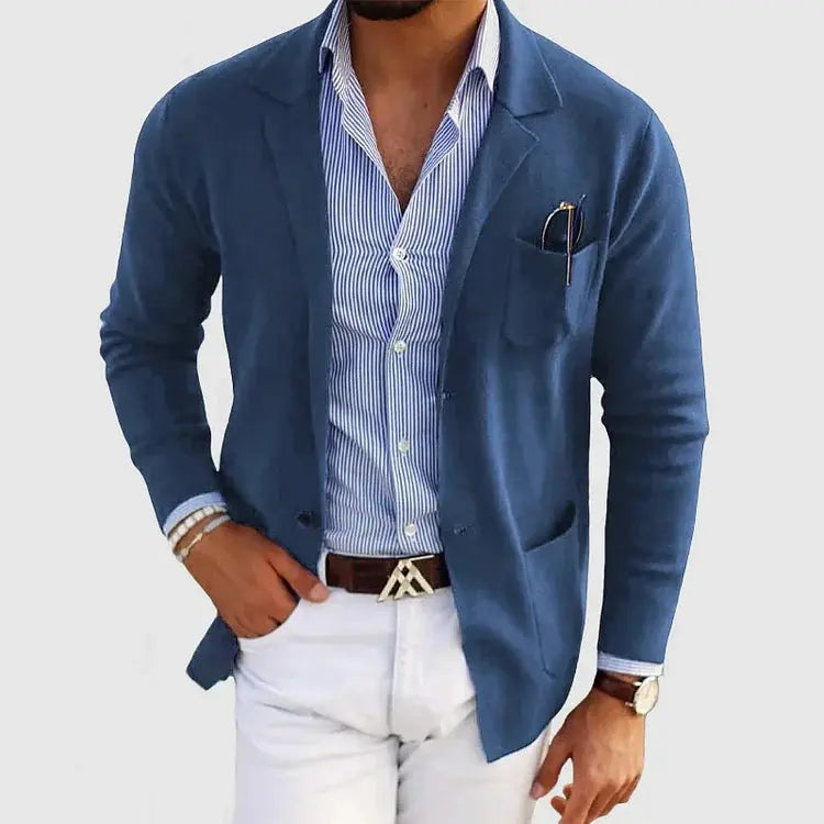 Męska marynarka dzianinowa – swobodny krój smart casual – Niebieski