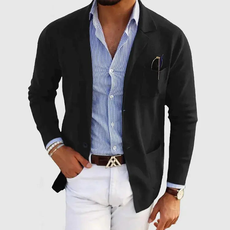 Męska marynarka dzianinowa – swobodny krój smart casual – Czarny