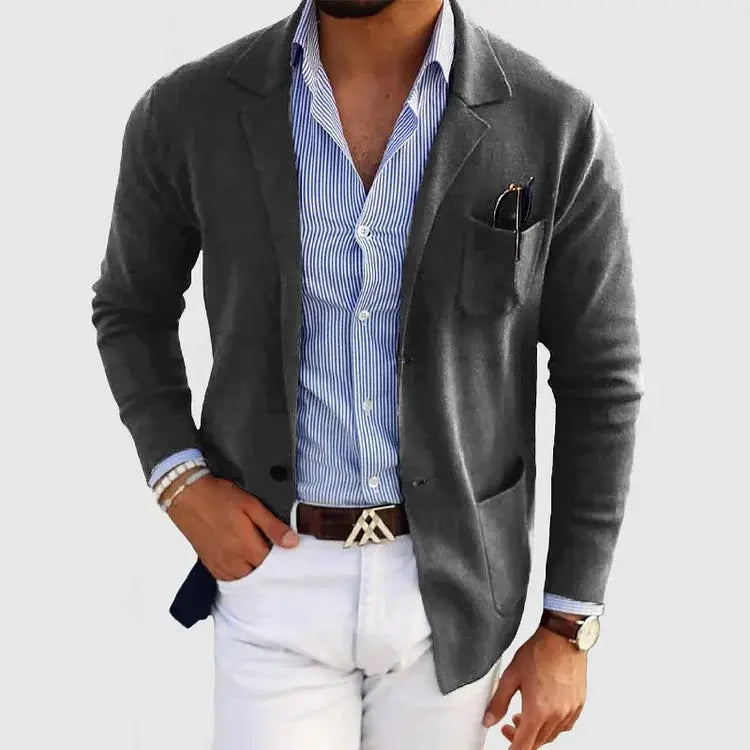 Męska marynarka dzianinowa – swobodny krój smart casual – Ciemnoszary