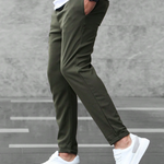 Męskie spodnie slim fit ze sznurkiem w pasie – zwężany krój – zdjęcie 6