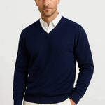 Męski sweter w serek slim fit – elegancki i casualowy – Granatowy