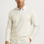 Męski sweter w serek slim fit – elegancki i casualowy – Biały