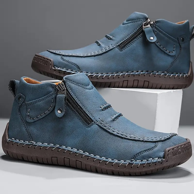 Męskie buty ergonomiczne – zamek z boku, ponadczasowy wzór – Niebieski
