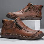 Męskie buty ergonomiczne – zamek z boku, ponadczasowy wzór – Brązowy