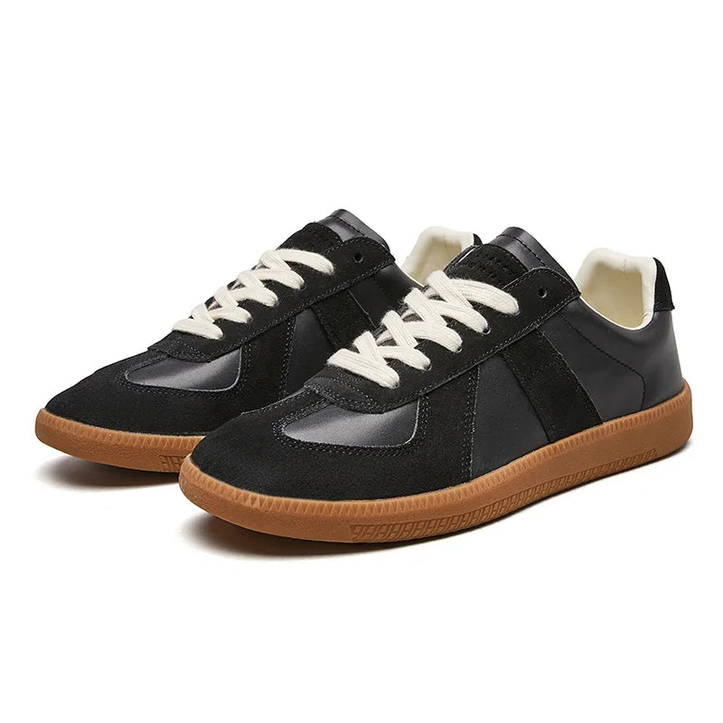 Męskie niskie sneakersy retro – panele i kontrastowe przeszycia – Czarny