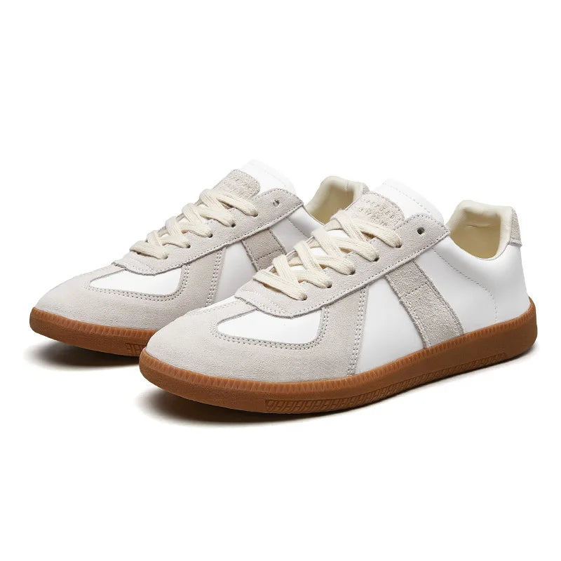 Męskie niskie sneakersy retro – panele i kontrastowe przeszycia – Biały