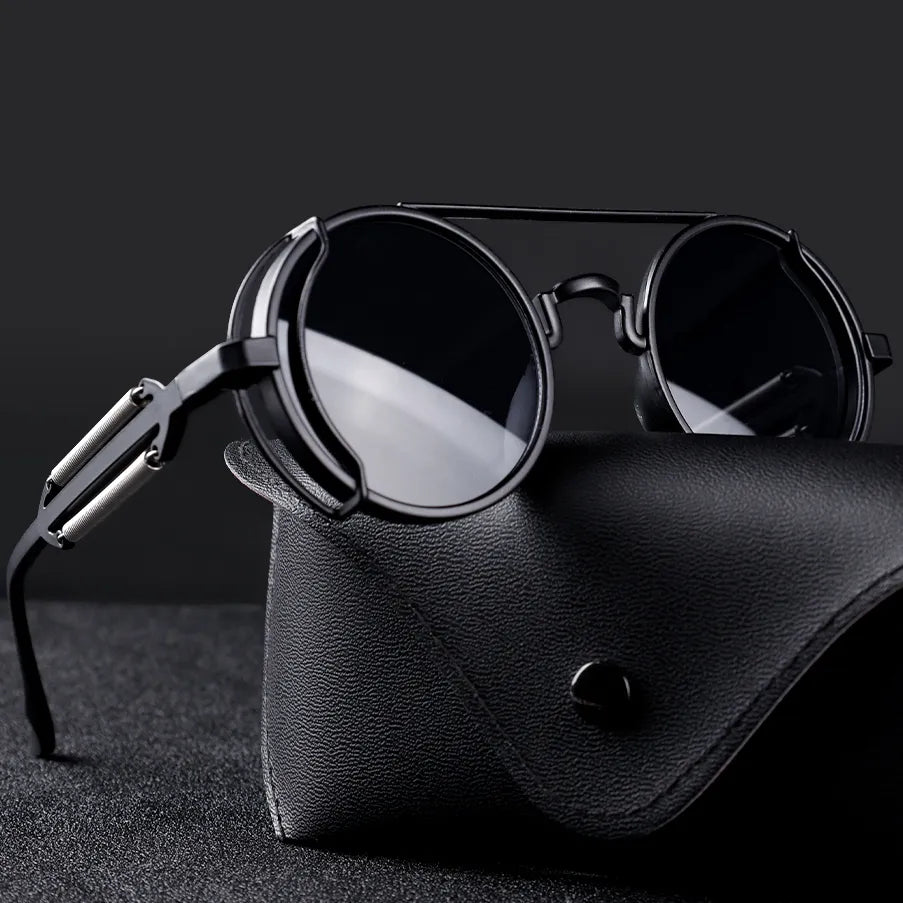 Męskie okulary przeciwsłoneczne steampunk – podwójny mostek – Czarny