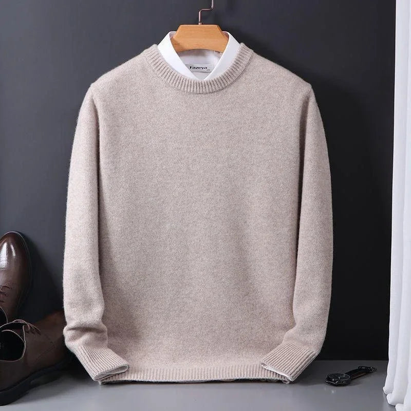 Męski sweter z kaszmiru – klasyczny krój, miękki i ciepły – Camelowy