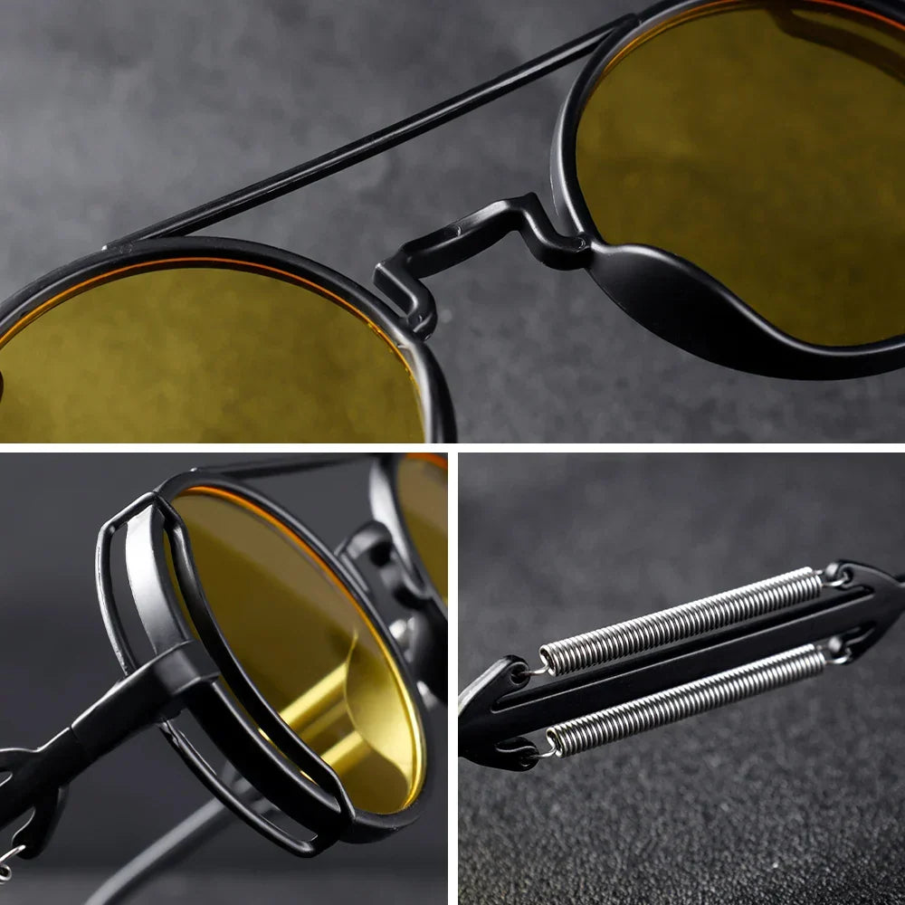 Męskie okulary przeciwsłoneczne steampunk – podwójny mostek – Żółty