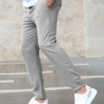 Męskie spodnie slim fit ze sznurkiem w pasie – zwężany krój – zdjęcie 2