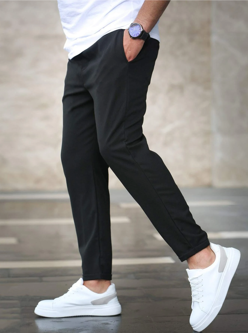 Męskie spodnie slim fit ze sznurkiem w pasie – zwężany krój – zdjęcie 5