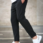 Męskie spodnie slim fit ze sznurkiem w pasie – zwężany krój – zdjęcie 5