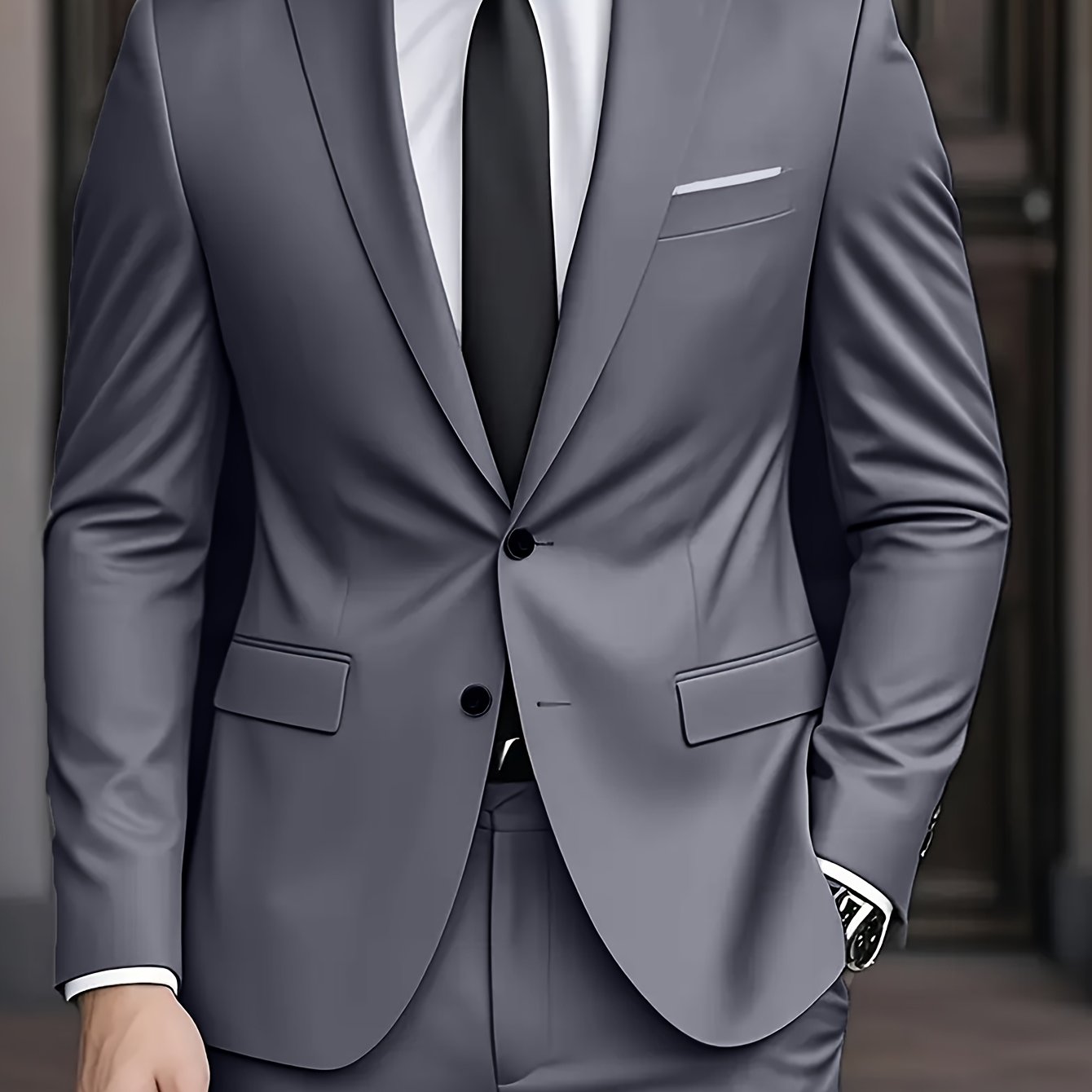 Męski garnitur dwuczęściowy slim fit – nowoczesny krój – zdjęcie 2