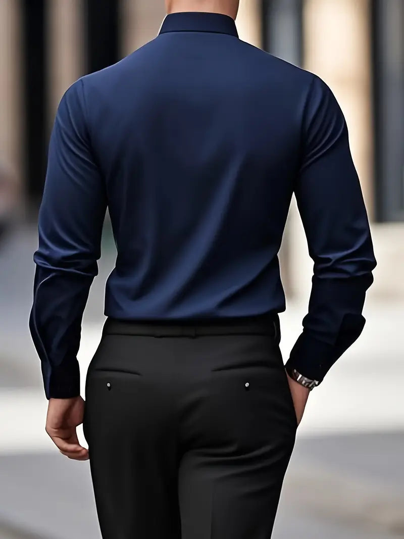 Męska koszula slim fit z długim rękawem – przewiewna, niegnąca się – zdjęcie 3