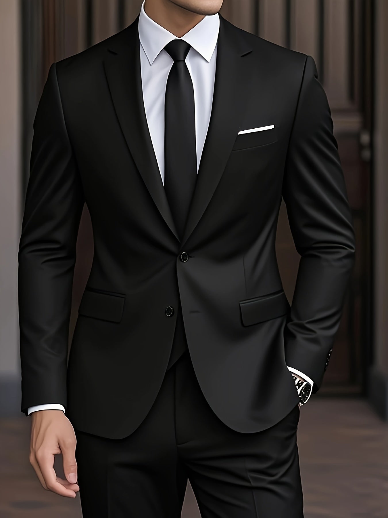 Męski garnitur dwuczęściowy slim fit – nowoczesny krój – zdjęcie 5