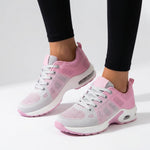Damskie buty sportowe – lekkie z amortyzującą podeszwą – Różowo-szary