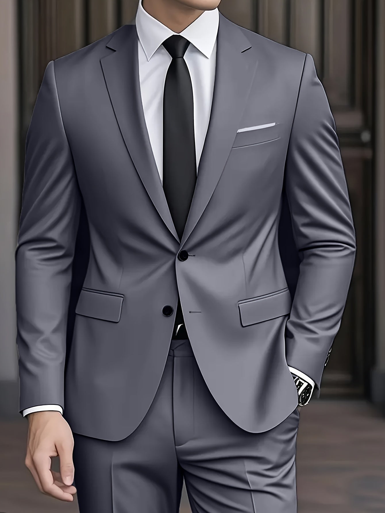 Męski garnitur dwuczęściowy slim fit – nowoczesny krój – zdjęcie 15