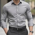 Męska koszula slim fit z długim rękawem – przewiewna, niegnąca się – Szary