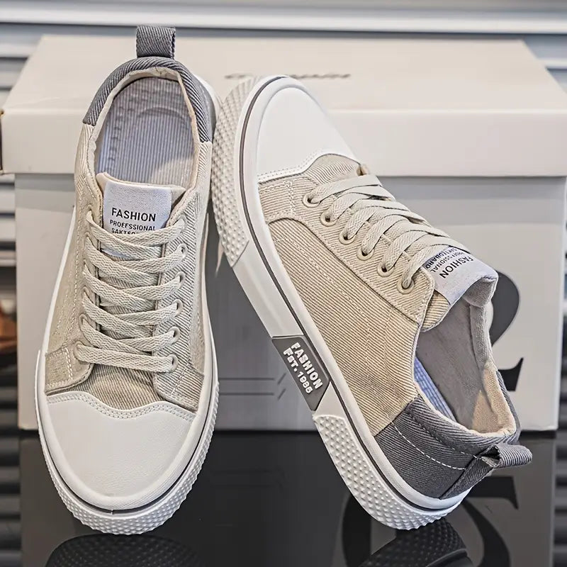 Męskie buty casual sznurowane – amortyzująca podeszwa, niski profil – Beżowy