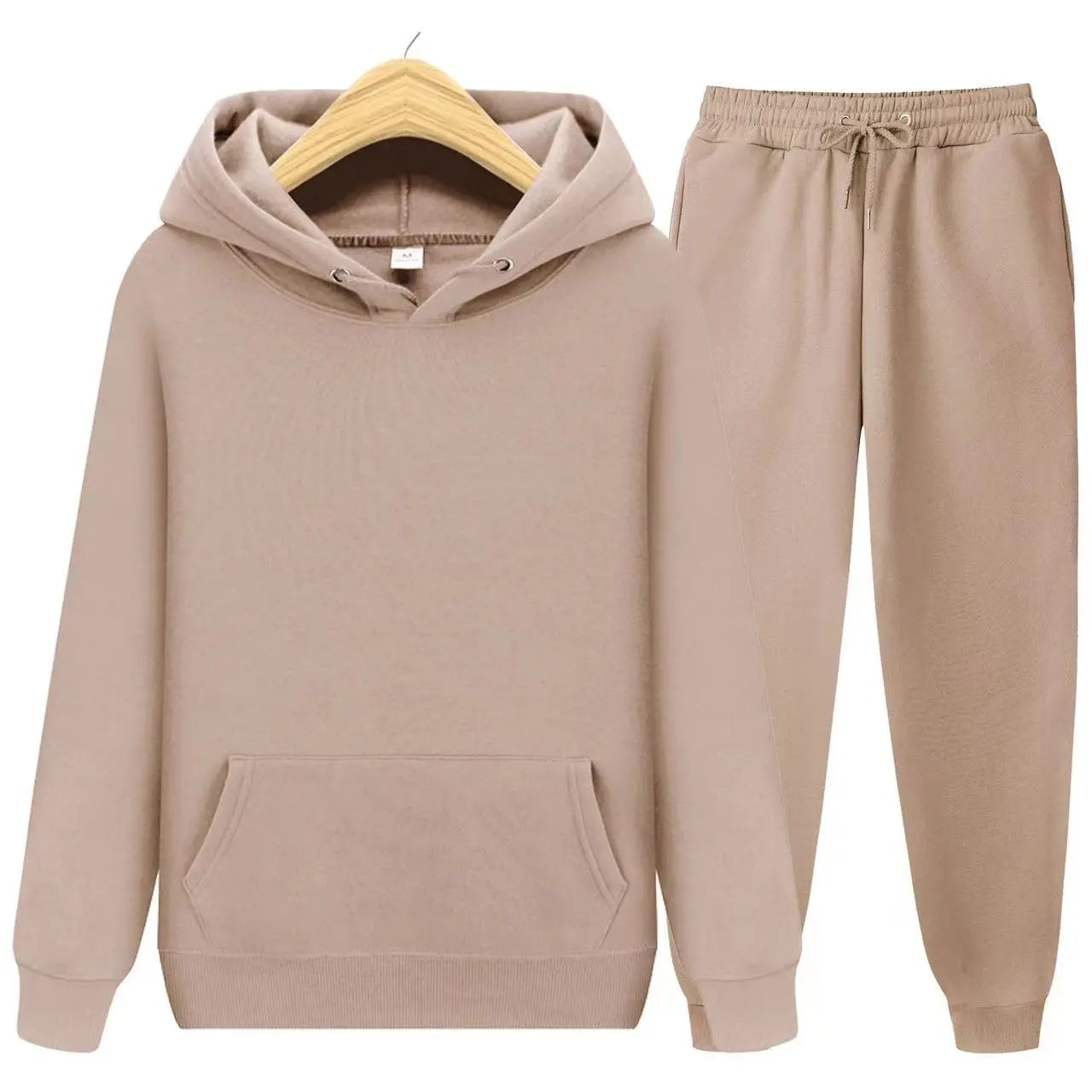 Męski komplet dresowy – bluza z kapturem i spodnie joggery – Morelowy